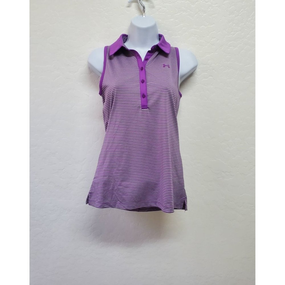 Under Armour Fitted Heat Gear Golf Women's Sleeveless Striped Polo Size XS